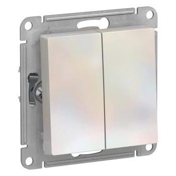 Выключатель 2-клавишный проходной (с двух мест), Жемчуг, серия Atlas Design, Schneider Electric