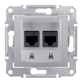 Розетка компьютерная 2-ая экранированная кат.6е, RJ-45 (интернет), Алюминий, серия Sedna, Schneider Electric